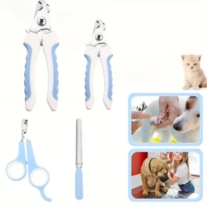 Cat and Dog Nail Clipper Set 4 Pcs Pet Nail Clippers and Trimmers with Safety Guard, Sharp and Easy To Use Nail Clippers To Avoid Over-cutting and Nail File Suitable for Large and Small Animals