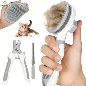 Grooming Kit | Cat Brushes | Nail Clipper With File | Bath Brush | For Indoor Pets With Long & Short Fur - Premium Supplies