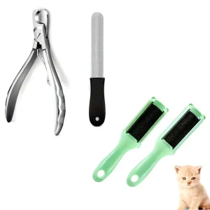 4 Pcs Pet Cleaning Set 2 Pcs Pet Nail Clippers Heavy-duty Dog and Cat Nail Trimmer 2 Pcs Grooming Hair Removal Brush Dry Cleaning Grooming Comb Suitable for Small and Medium-sized Dogs